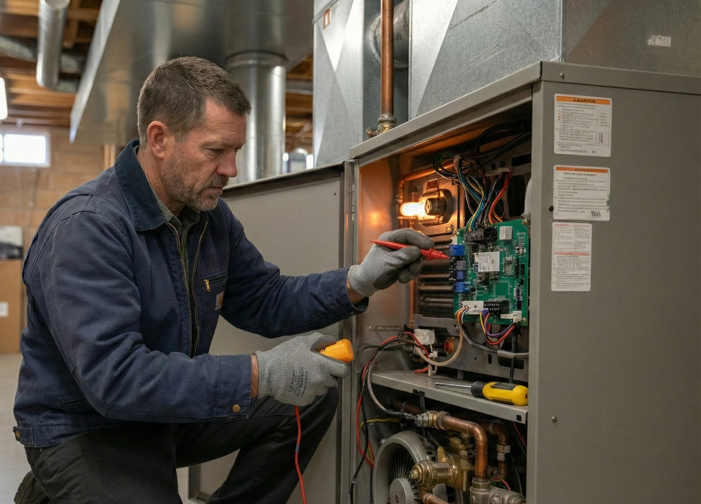 The owner of Air Dynamics performing a furnace installation for a home in Tulsa.
